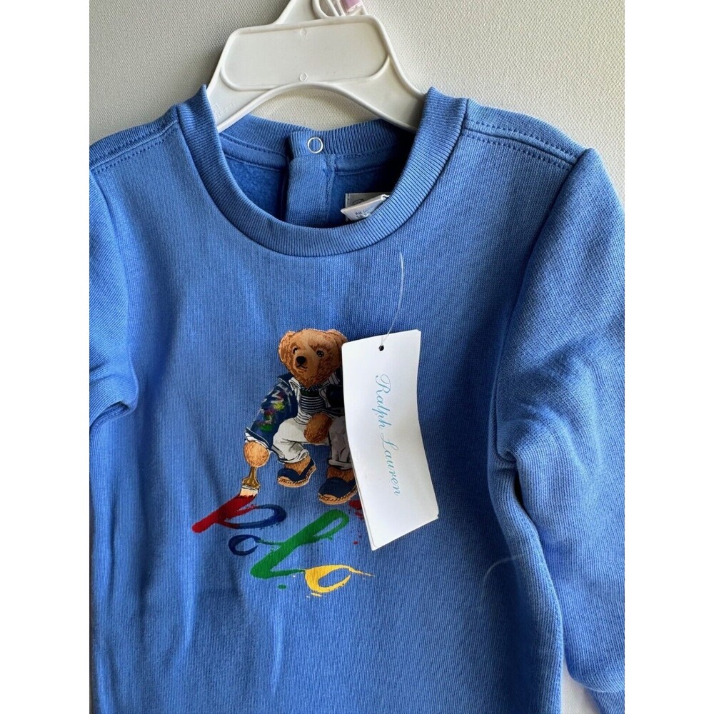 NWT Ralph Lauren Baby Boys 3 mos 6 mos 9 mos Romper  Blue Polo Bear fleece - Picture 5 of 8